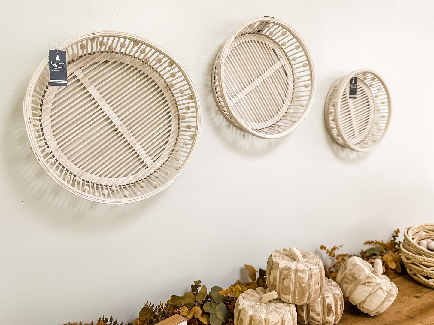 White Bamboo Wall Baskets